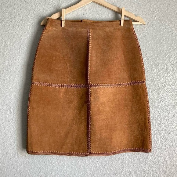 Vintage Dresses & Skirts - Vtg leather patchwork skirt